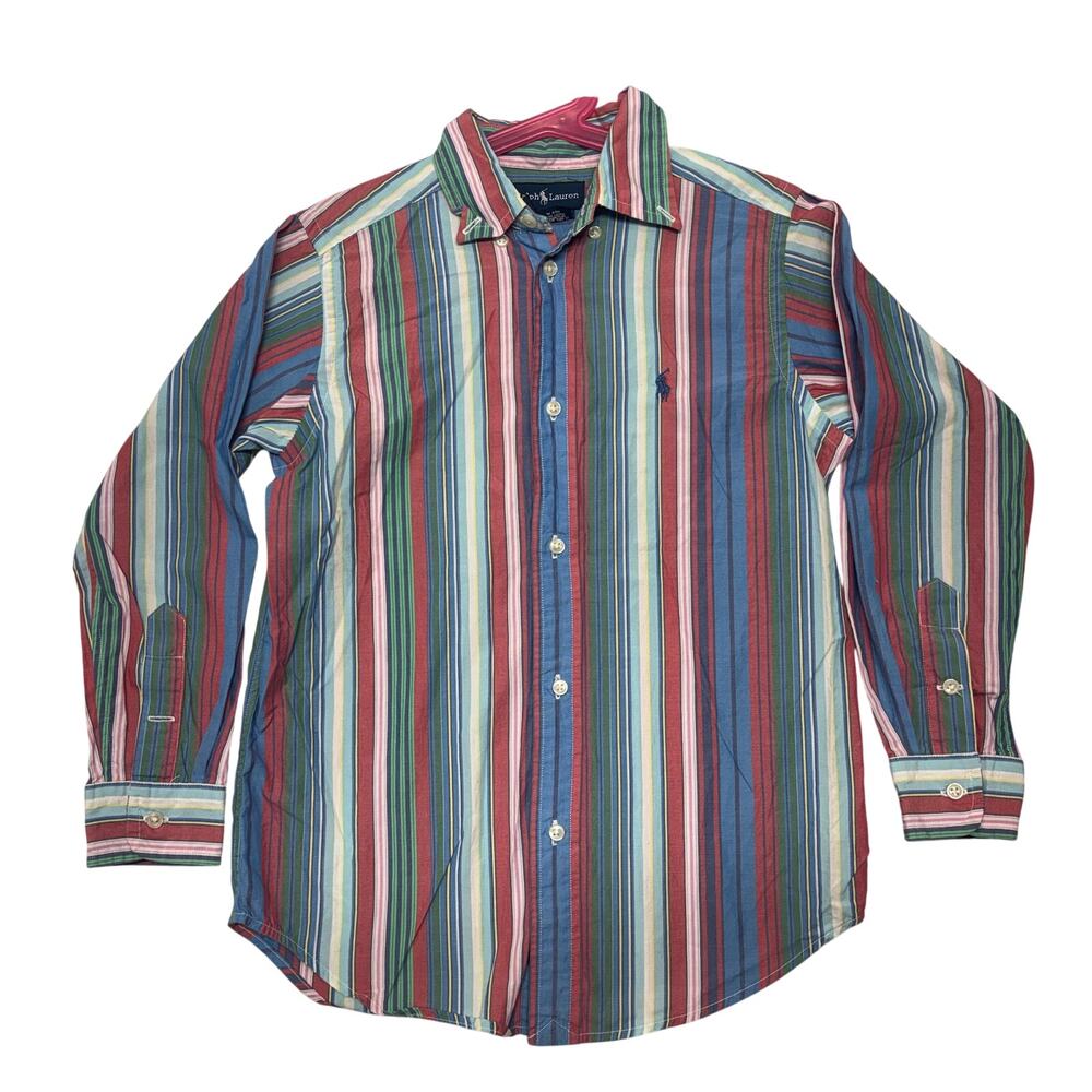Vintage Ralph Lauren Shirt 7 Boys Multicolor Striped Button Down Pony Youth 90s